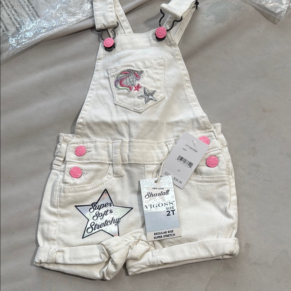 Vigoss White and Pink Overalls with Star Patch